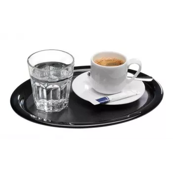 Ovalný melaminový servírovací tác APS KAFFEEHAUS, černý, rolovaný okraj, 260 x 200 x 15 mm 84251
