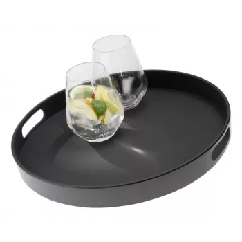 Kulatý servírovací tác APS Bistro, černý, 35,5 cm, melamin, stohovatelný, vhodný do myčky (84045)