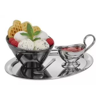 Servírovací podnos APS KAFFEEHAUS, oválný, nerezová ocel, vysoce leštěný, ohrnutý okraj, 1 ks (30117)
