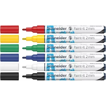Sada akrylových popisovačů Schneider Paint-It 310 V1, různé barvy, 2,0 mm kulatý hrot, 6 ks (120195)