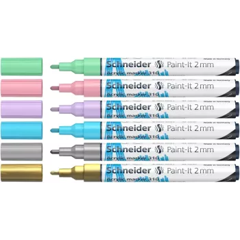 Sada akrylových popisovačů Schneider Paint-It 310 V2, různé barvy, 2,0 mm kulatý hrot, 6 ks 120196