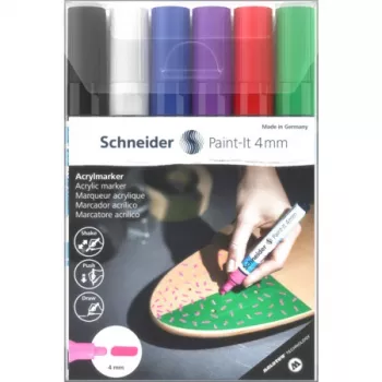 Schneider Paint-It 320 V1 Acrylic Marker Set, 6 Assorted Colours, 4.0 mm Bullet Tip 120295