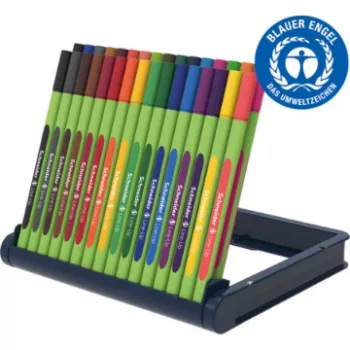 Schneider Edding Line-Up Fineliner Pen Set, 32 Assorted Colours, 0.3 mm Metal-Clad Tip, Water-Based Ink, Ergonomic Triangular Barrel 191091