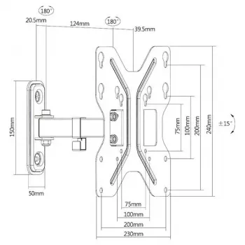 E+P WHS150 Full-Motion TV Wall Mount for 32-65 inch Screens, VESA 400x400, 35 kg, Black 5625450
