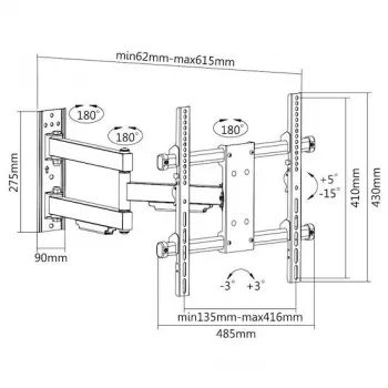 E+P Full-Motion Wall Mount for 32-65 inch TVs, VESA up to 400x400, Swivel, Tilt, Black 0005625444