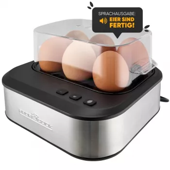 ProfiCook PC-EK 1276 Egg Cooker for up to 6 Eggs with Voice Output, Stainless Steel / Black 501276