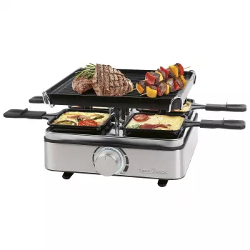 PROFI COOK Raclette Grill PC-RG 1301 for 4 Persons with Reversible Cast Iron Plate, Stainless Steel Housing 501301