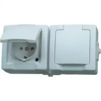 Zásuvka HEINRICH KOPP Schuko s klopným víkem, nástěnná, IP44, šedá 137002003