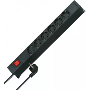 Přepěťová lišta 19 inch do racku HEINRICH KOPP, 12 zásuvek Schuko (2x6), kabel 2m, černá 931305010