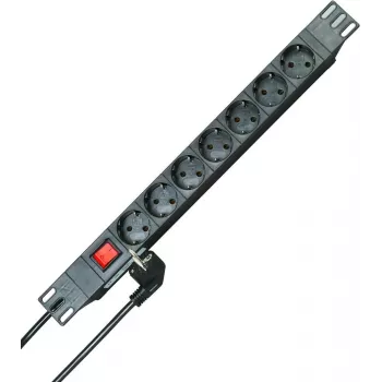 Přepěťová lišta 19 inch 1U do racku HEINRICH KOPP, 7zásuvková Schuko, černá, kabel 2m, 16A 930705011