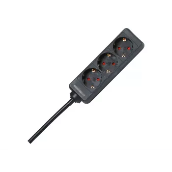 HEINRICH KOPP Extension Cord, 3 Sockets, 1.4 m, Black 128615005