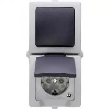 Kombinovaný spínač a zásuvka HEINRICH KOPP Nautic, šedá, s klopným krytem, IP44, 250 V, 16 A 138556008