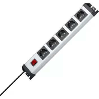 Zásuvková lišta HEINRICH KOPP, 5 zásuvek, s vypínačem, šedočerná, kabel 1,4 m 226620015