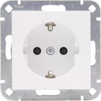 HEINRICH KOPP HK07 Schuko Socket Outlet, Flush-Mounted, 1-Gang, Pure White, Increased Touch Protection 940032008