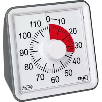 Analogový mechanický odpočítávací časovač TFA DOSTMANN VISUAL bílý, 60 minut, tichý provoz a akustický alarm (38.2043.10)