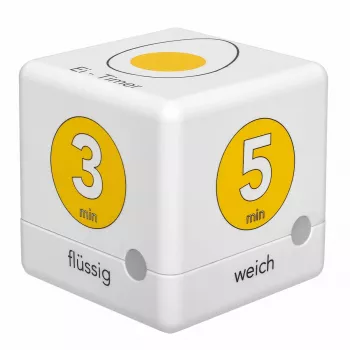 Digitální kuchyňský časovač ve tvaru kostky TFA Dostmann Cube Timer, bílý/žlutý (38.2041.07)