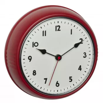 Rádiové nástěnné hodiny TFA Dostmann 60.3541.05, kulaté, červené kovové pouzdro, skleněný kryt, průměr 240 mm