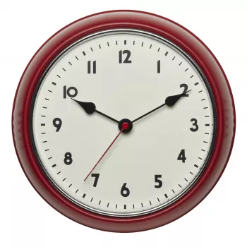 Rádiové nástěnné hodiny TFA Dostmann 60.3541.05, kulaté, červené kovové pouzdro, skleněný kryt, průměr 240 mm