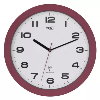 Rádiové nástěnné hodiny TFA Dostmann 60.3554.05, červené, průměr 320 mm