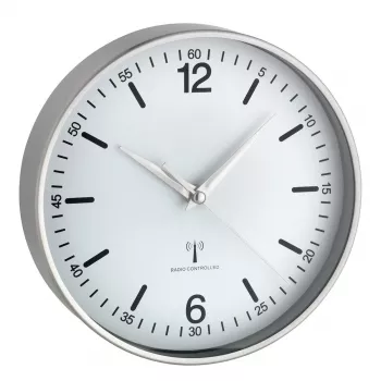 Rádiové nástěnné hodiny TFA DOSTMANN 60.3503.02, průměr 195 mm, hliníkový rám, bílý ciferník, stříbrná