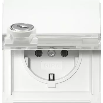 Zásuvka SCHUKO s klíčovým spínačem Gira 446766, nestejné uzamčení, 16 A, 250 V, podomítková, čistě bílá lesklá