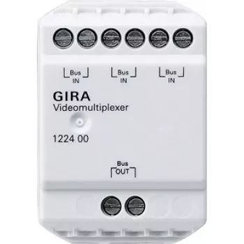 Video multiplexer pro domovní komunikaci Gira 122400, 2vodičová sběrnice, 4 vstupy pro kamery, DIN lišta, 6 TE