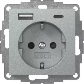 Zásuvka SCHUKO Gira System 55 s nabíječkou USB A/C, hliník 245926