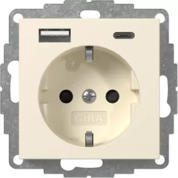 Zásuvka SCHUKO GIRA 245901 s nabíječkou USB 2x Type-A/C System 55, krémově bílá