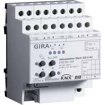 Aktor žaluzií/rolet GIRA 2kanálový 230 V AC KNX/EIB na DIN lištu 215200