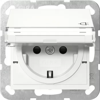 Zásuvka SCHUKO Gira 455703 s odklápěcím víčkem, čistě bílá lesklá, System 55