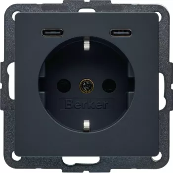 Zásuvka Schuko s nabíječkou USB-C PD 20W HAGER BERKER 48156086, polární bílá matná