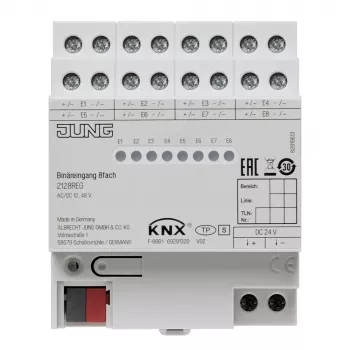 Modul binárního vstupu JUNG KNX 8kanálový, montáž na DIN lištu, šířka 4 TE 2128REG