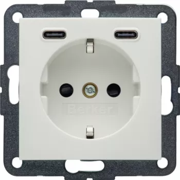 Zásuvka Schuko s USB-C 20W PD Hager Berker 48151909, S.1, polární bílá lesklá