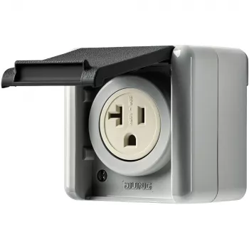 Zásuvka US normy NEMA 20 A 125 V s odklápěcím víkem, WG 800 JUNG 821-20 USW šedá