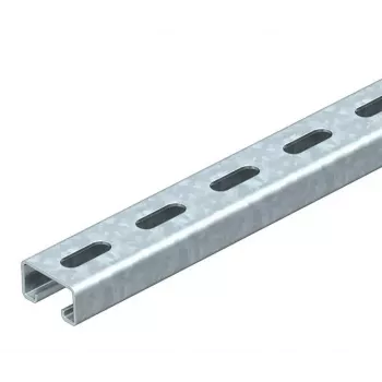 Montážní lišta C-profil OBO Bettermann 41x21 mm, drážkovaná, 2000 mm, žárově pozinkovaná ocel, šířka drážky 22 mm 1122933