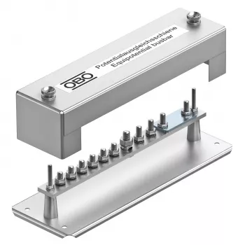 Lišta pro vyrovnání potenciálů OBO Bettermann 1810, 348 mm, 10 připojovacích bodů, průhledný kryt 5015057