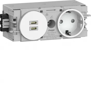 Podomítková zásuvka SCHUKO Hager Winsta s nabíječkou 2x USB-C PD 20W, čistě bílá GS17009016
