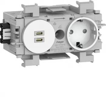Zásuvka Schuko Hager Winsta s nabíječkou Dual USB-C PD 20W, polarově bílá GS17019016