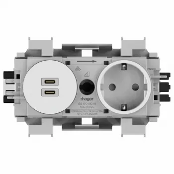 Zásuvka Schuko Hager Winsta s nabíječkou Dual USB-C PD 20W, polarově bílá GS17019016
