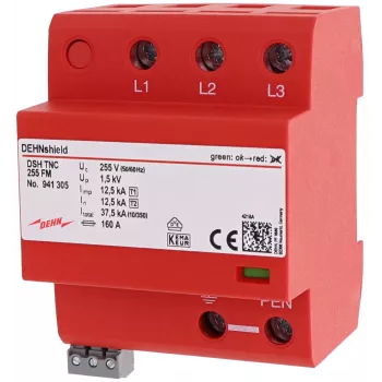 DEHN DSH TNC 255 FM Type 1+2 Combined Lightning and Surge Arrester for 3-Phase TN-C Systems 941305