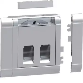 Instalační sada datové zásuvky Hager GSETDM032LAN, 2x RJ45, Cat.6A, stíněná, hliníková čelní deska, typ 03