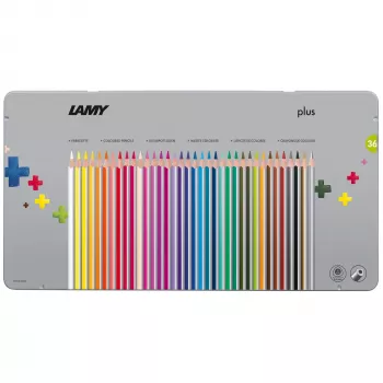 Trojhranné barevné tužky LAMY Plus, 36 ks v kovovém pouzdře, ergonomický trojhranný tvar, matný povrch, mix barev (1226065)