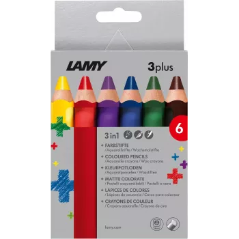 Pastelky LAMY 3plus, sada 6 ks, ergonomické trojúhelníkové, extra silná lámavzdorná tuhá, různé barvy 1222002