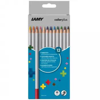 Trojúhelníkové pastelky LAMY colorplus, 12 různých barev, ergonomický trojúhelníkový tvar, matný povrch, kartonové pouzdro 1233468