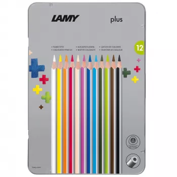 Trojúhelníkové pastelky LAMY plus, 12dílné kovové pouzdro, ergonomický trojúhelníkový tvar, matný povrch, nerozbitná tuhа 1222009