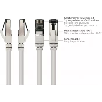 Síťový kabel GoodConnections Alcasa 8080L-200 Cat8.1 S/FTP, 20 m, šedý, RJ45, 40 Gbit/s, 2000 MHz