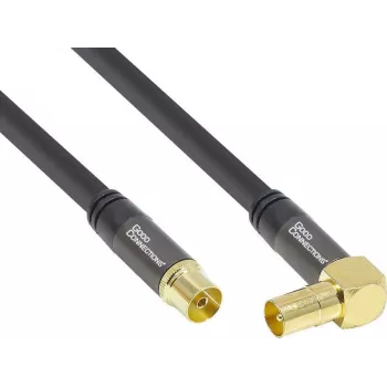 SAT anténní kabel Good Connections SmartFLEX, zahnutý IEC koaxiální samec na samice, pozlacený, čtyřnásobně stíněný, 120 dB, černý, 3 m (GC-M2074)
