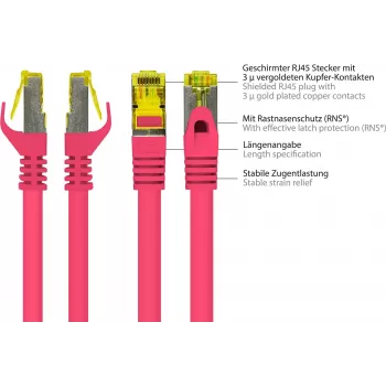 Síťový kabel GoodConnections 8070R-400M Cat.7 S/FTP RJ45, PiMF, bez halogenů, 600 MHz, OFC, RNS ochrana západky, 40 m, purpurový