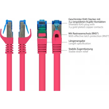 Síťový kabel GoodConnections RNS® Cat. 6A S/FTP s ochranou západky, bez halogenů, purpurový, 20m (8060-H200M)