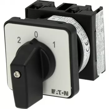 Vačkový přepínač 1pólový Eaton T0-1-15421/E, ZAP-VYP, 20 A, 690 V AC, páčka, černý, čelní deska 48x48 mm, 095806